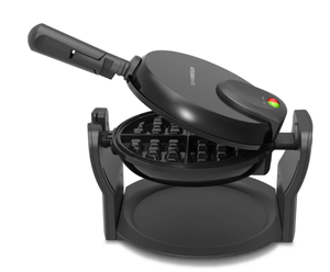 lot 265 image: KitchenSmith Nonstick Waffle Maker Black Aluminum, 180° Rotating, Folding Handle, Drip Tray, 1000W