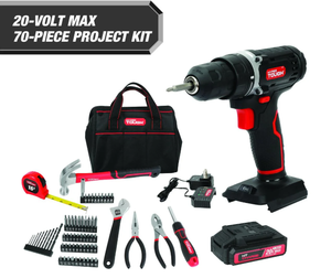 lot 359 image: 70PCS Hyper Tough 20V Max 1.5AH Project Kit with Cordless Drill, Battery & Charger