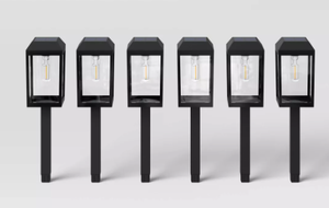 lot 379 image: 6PCS Window Lantern Solar LED Outdoor Path Lights Matte Black - Threshold