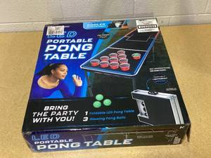 lot 440 image: MinnARK Sports LED Portable Pong Table, Folding Party Game Set for Tailgating and Outdoors, 8-Foot Length