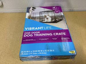 lot 448 image: Vibrant Life, Single-Door Folding Dog Crate with Divider, Medium, 30