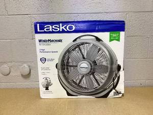 lot 455 image: Lasko Wind Machine 20 3-Speed Tilt Mechanism Floor Fan, Gray, 3300