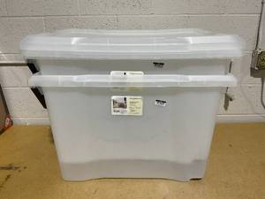 lot 198 image: LOT OF 2 Brightroom Wheeled Latching Storage Tote, 32 Gal