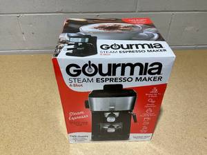 lot 267 image: Gourmia 4-Shot Steam Espresso, Cappuccino, and Latte Maker with Frothing Wand 1.5L Capacity, 900W