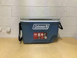 lot 481 image: Coleman 316 Series 62QT Ice Chest Rolling Cooler with Wheels, Lakeside Blue