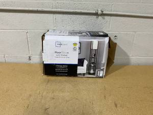 lot 362 image: Mainstays 62 Plastic Black Shelf Floor Lamp, Sustainable White Fabric Shade