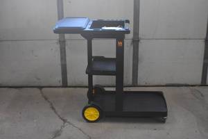lot 74 image: WEN 73033 Janitorial Cart with 3 Shelves and 25-Gallon Vinyl Bag