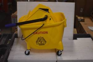lot 75 image: WEN 73034B Rolling Mop Bucket with Down Press Wringer, 26-Quart Capacity