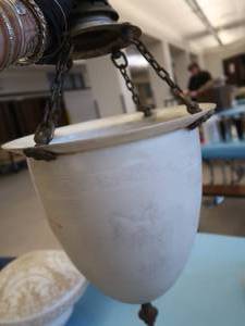 lot 20 image: 2 PENDULUM GLOBE LIGHTS