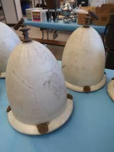 lot 21 image: 2 PENDULUM GLOBE LIGHTS