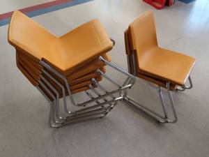 lot 59 image: 7 ORANGE STUDENT CHAIRS