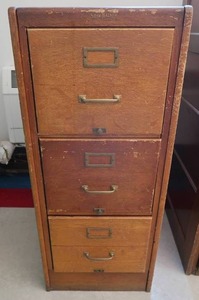 lot 100 image: VINTAGE WOODEN FILE CABINET
