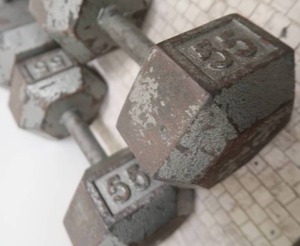lot 8W image: PAIR OF 55 LB DUMBBELLS