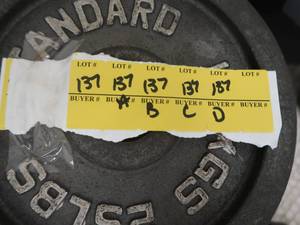 lot 137 image: 2 -25 LB BARBELL WEIGHTS