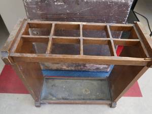 lot 174 image: VINTAGEANTIQUE WOODEN UMBRELLA RACK AND CARD TABLE
