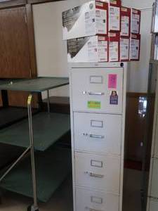 lot 202 image: METAL FILE CABINET AND PRINTER INK CARTRIDGES