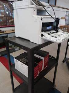 lot 215 image: ROLLING CART WITH PRINTER AND CARTRIDGES