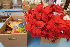 lot 234 image: FAKE POINTSETTIAS AND FISH DECOR