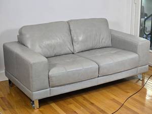 lot 2 image: Seattle Gray Leather Loveseat with Chrome Legs