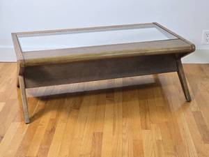 lot 5 image: MCM Pecan Boomerang Coffee Table with Glass Insert & Magazine Shelf, 2 of 2
