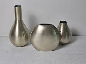 lot 52 image: Stylish Brushed Aluminum Vase Collection, lot of 3