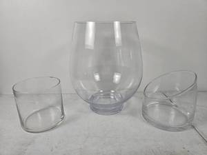 lot 56 image: Modern Clear Glass Vessels, lot of 3
