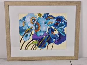 lot 49 image: Framed Art  Blue Poppies