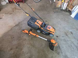lot 4 image: LawnMaster CLM2413A 24V Electric Lawn Mower and Trimmer Set