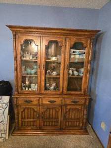 lot 23 image: Wooden Hutch Cabinet approx. 58 wide at the base, 18 deep, 76 14 tall (contents NOT included)
