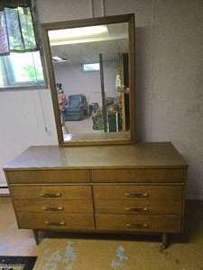 lot 27 image: Mid-Century Modern Dresser with Mirror, Approx. 54 wide