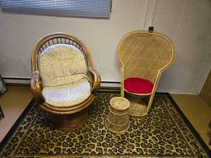 lot 30 image: Rattan and Wicker Chairs and Foot Stool