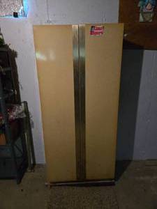 lot 38 image: National Guard Double Door Metal Cabinet with Mason Jars Approx. 30 wide, 15 deep, 66 tall
