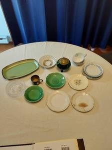 lot 89 image: Frankoma GP Green Ceramic Platter, Assorted Decorative Plates and Bowls