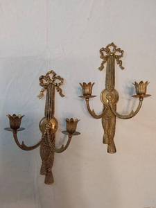 lot 97 image: Antique Brass Wall Sconces Set Andrea by Sadek