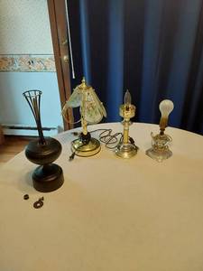 lot 111 image: Table Lamps and Parts including Floral Shade and Brass Base