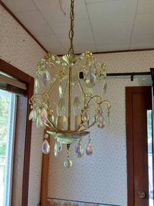 lot 120 image: Vintage Gold and Crystal Chandelier with Accessories