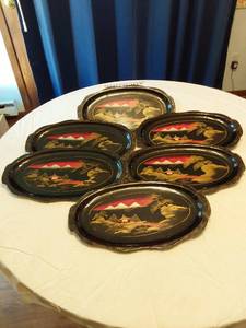 lot 128 image: Set of 6 Vintage Asian Style Decorative Trays