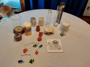 lot 130 image: Assorted Decorative Household Items including Vases, Candles, and Trinkets