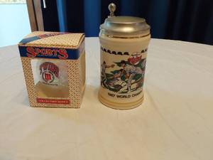 lot 146 image: Minnesota Twins Collectible Lot Including 1987 World Champions Stein, Collectors Glass, and 2002 Homer Hanky