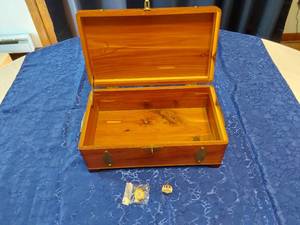 lot 150 image: Wood Box with Brass Accents and Nixon Memorabilia