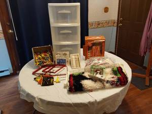 lot 175 image: Crafting Supplies and Storage Lot including Lasetta Yarn Box, Storage Drawers, and Latch Hook Kit