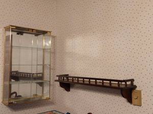lot 181 image: Glass Display Cabinet and Wooden Wall Shelves
