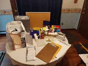lot 182 image: Office Supplies including Royal HT500X Shredder, Cork Board, and Greeting Card Paper