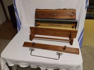 lot 207 image: Wooden Wall Shelves and Coat Hooks