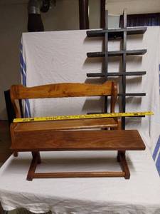 lot 208 image: Wooden Wall Shelf, Small Bench, and Grid Organizer