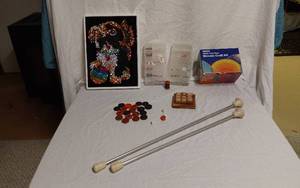 lot 213 image: Craft Supplies Lot including Mosaic Craft Kit, Bead Organizer, and Twirling Batons