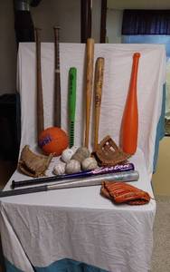 lot 235 image: Baseball and Softball Equipment including Wilson and Cooper Gloves, Easton Bat, and More