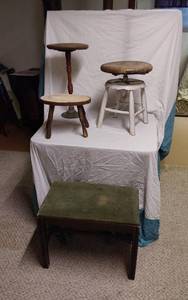 lot 246 image: Old Wooden Stools and Bench Lot