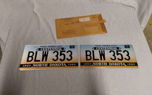 lot 252 image: North Dakota 1989 Centennial License Plates with Original Envelope