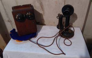 lot 271 image: Western Electric Vintage Candlestick Telephone and Wall Box